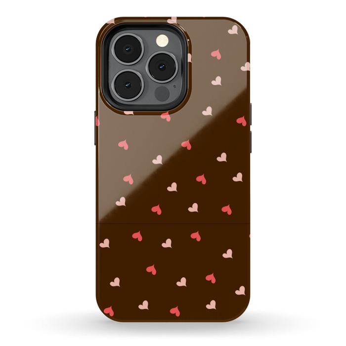 iPhone 13 pro StrongFit red hearts with brown background by MALLIKA