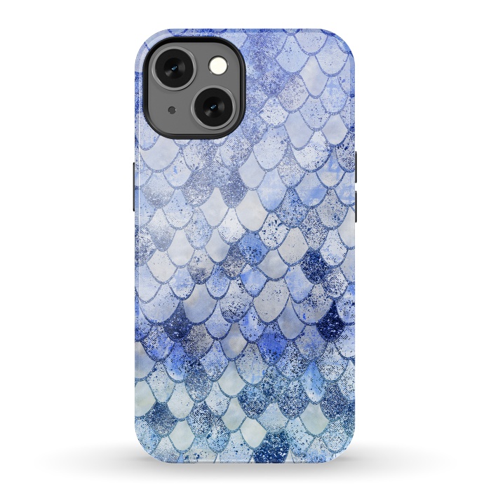iPhone 13 StrongFit Blue Summer Wonky Watercolor and Glitter Mermaid Scales by  Utart
