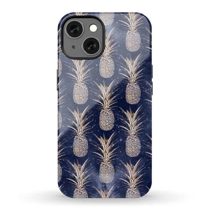 iPhone 13 StrongFit Modern Golden pineapples nebula pattern by InovArts