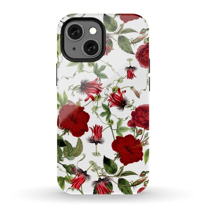 iPhone 13 mini StrongFit Red Hibiscus and Passiflora Pattern on White by  Utart