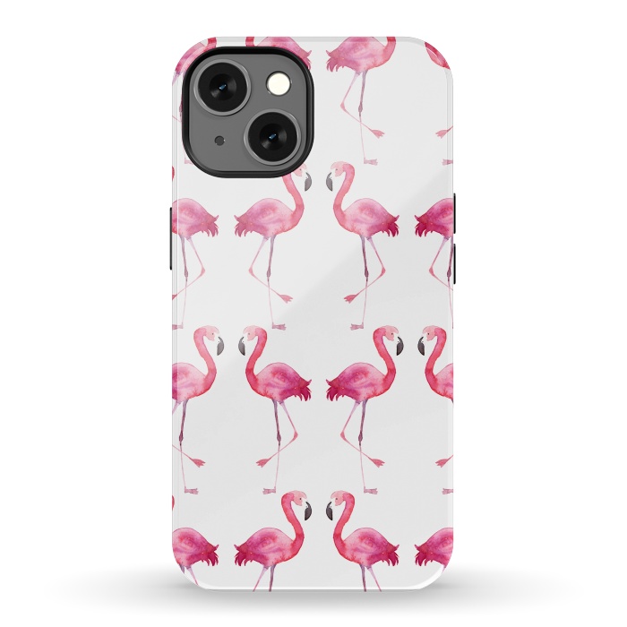 iPhone 13 StrongFit Pink Watercolor Flamingo Print by Becky Starsmore