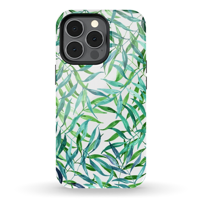 iPhone 13 pro StrongFit Green Palm Leaf Print by Becky Starsmore