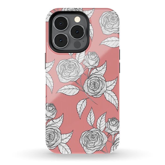 iPhone 13 pro StrongFit Dusky Pink Vintage Rose Print by Becky Starsmore