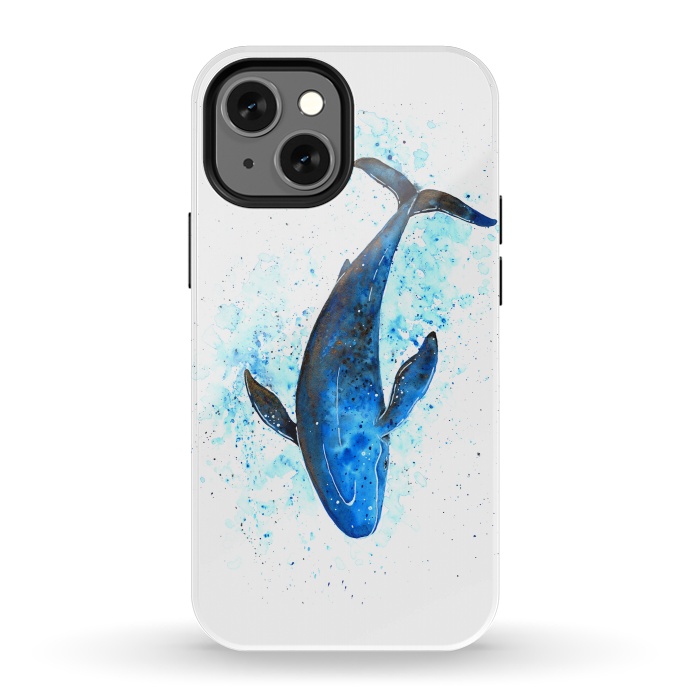 iPhone 13 mini StrongFit Watercolor Blue Whale Dive by Becky Starsmore