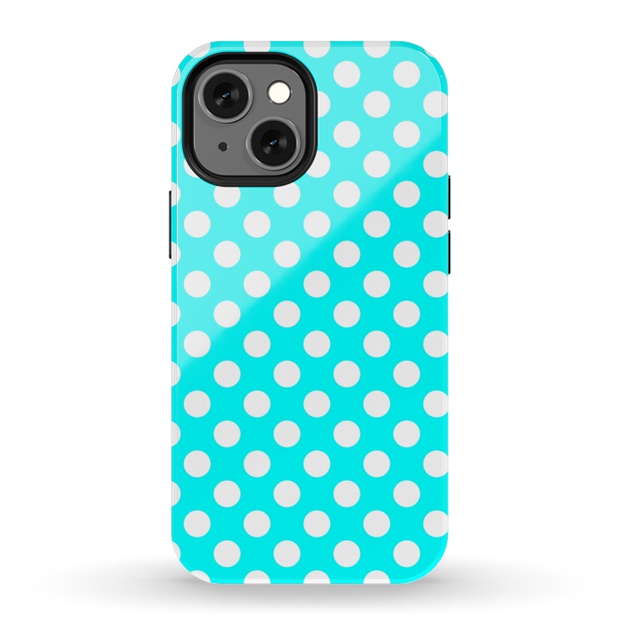 iPhone 13 mini StrongFit Polka Dots Turquoise by Alemi
