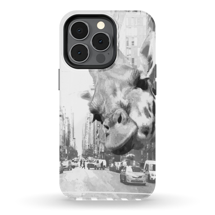 iPhone 13 pro StrongFit Black and White Selfie Giraffe in NYC by Alemi