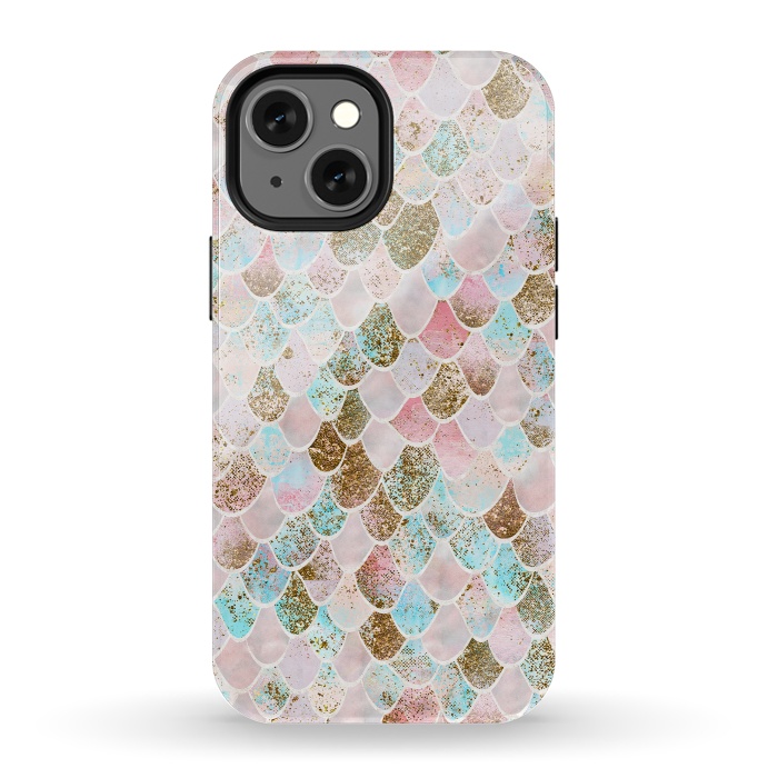 iPhone 13 mini StrongFit Wonky Watercolor Pink and Blue Mermaid Scales  by  Utart