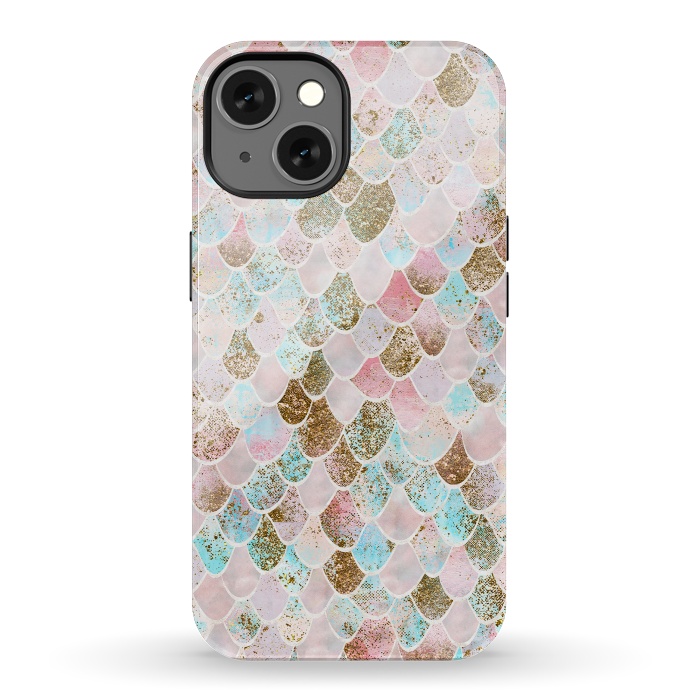 iPhone 13 StrongFit Wonky Watercolor Pink and Blue Mermaid Scales  by  Utart