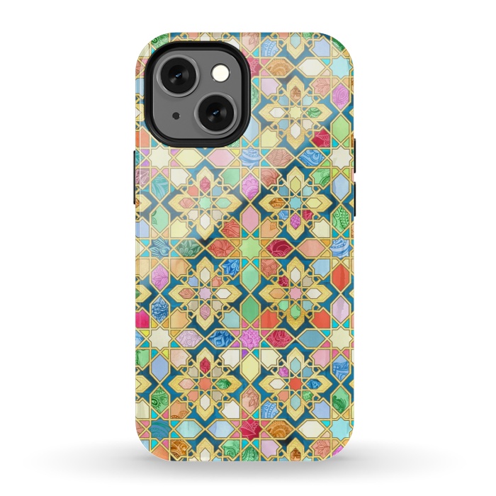 iPhone 13 mini StrongFit Gilded Moroccan Mosaic Tiles by Micklyn Le Feuvre