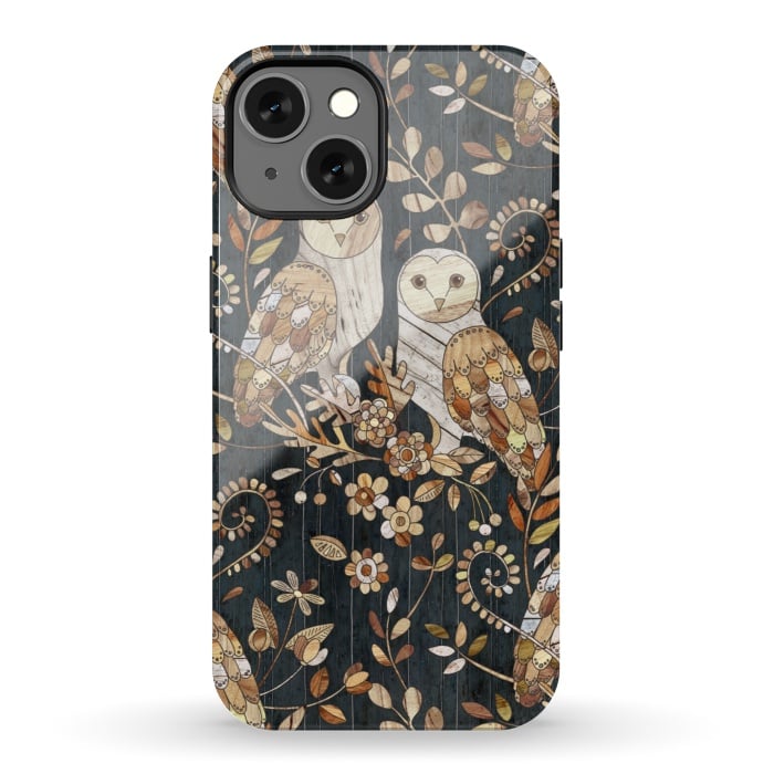 iPhone 13 StrongFit Wooden Wonderland Barn Owl Collage by Micklyn Le Feuvre