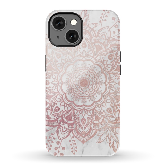 iPhone 13 StrongFit Queen Starring of Mandala-White Marble by ''CVogiatzi.