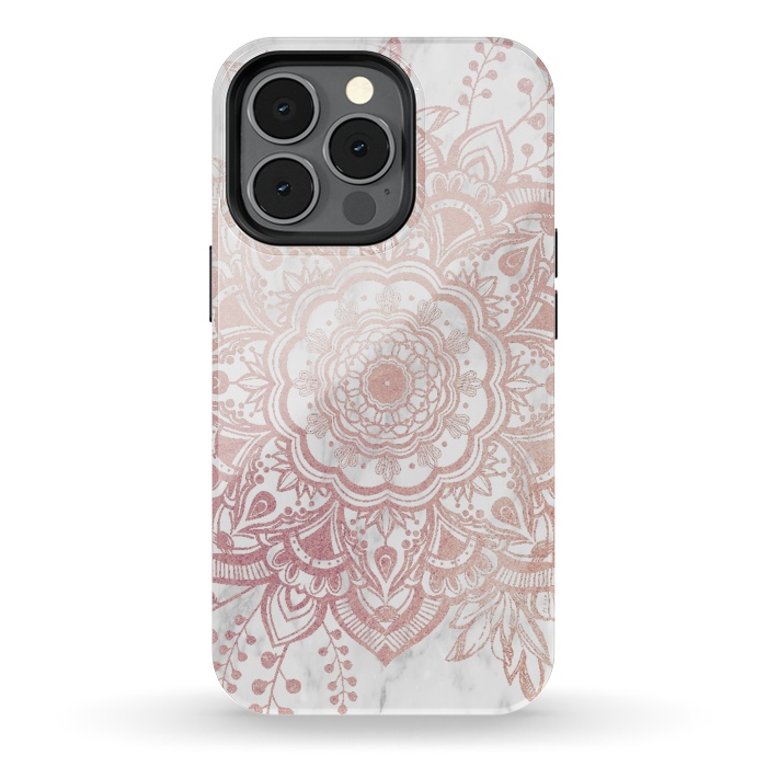 iPhone 13 pro StrongFit Queen Starring of Mandala-White Marble by ''CVogiatzi.