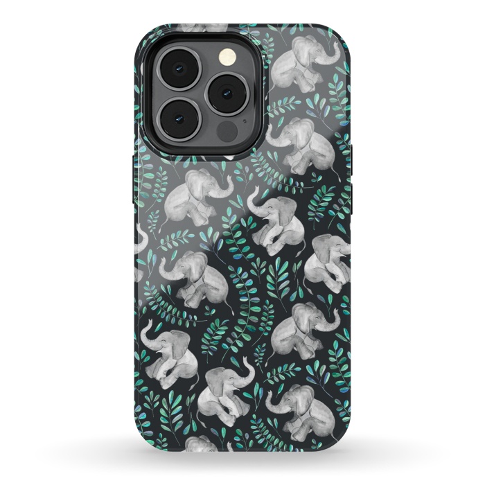 iPhone 13 pro StrongFit Laughing Baby Elephants by Micklyn Le Feuvre