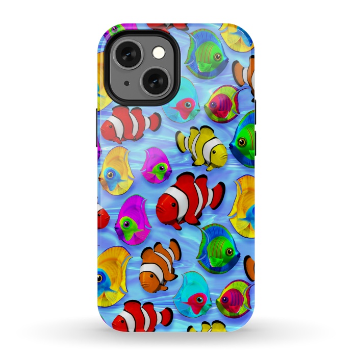iPhone 13 mini StrongFit Tropical Colorful Fish Pattern by BluedarkArt