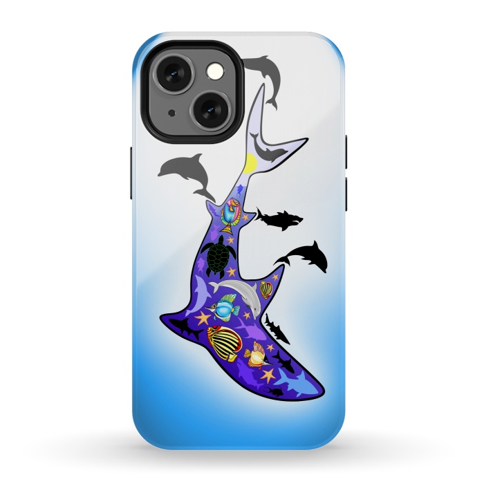 iPhone 13 mini StrongFit Shark MarineLife Scenery Patterned by BluedarkArt