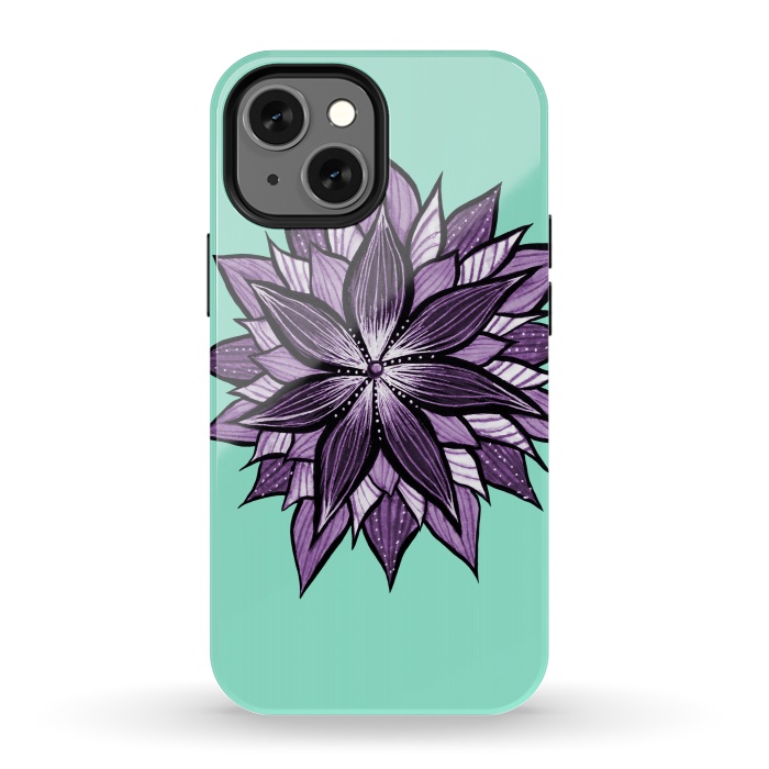 iPhone 13 mini StrongFit Purple Mandala Like Ink Drawn Abstract Flower by Boriana Giormova