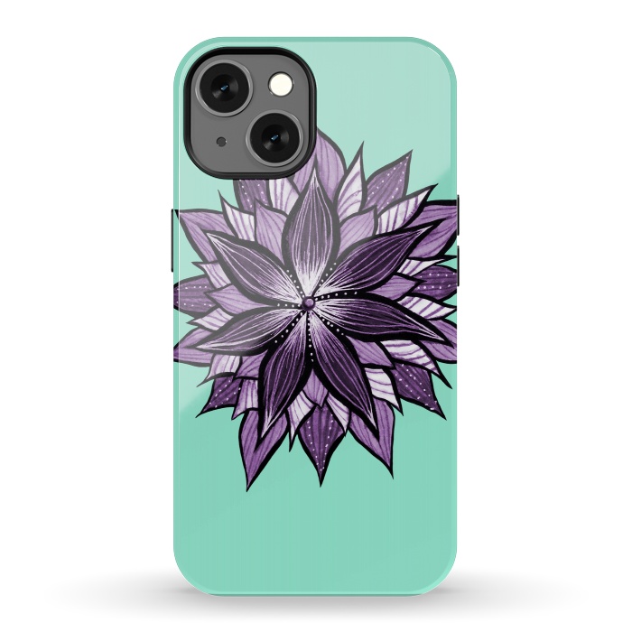 iPhone 13 StrongFit Purple Mandala Like Ink Drawn Abstract Flower by Boriana Giormova