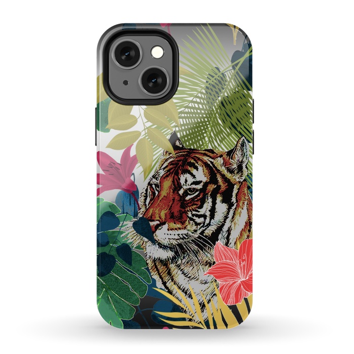 iPhone 13 mini StrongFit Tiger in flowers by Kashmira Baheti