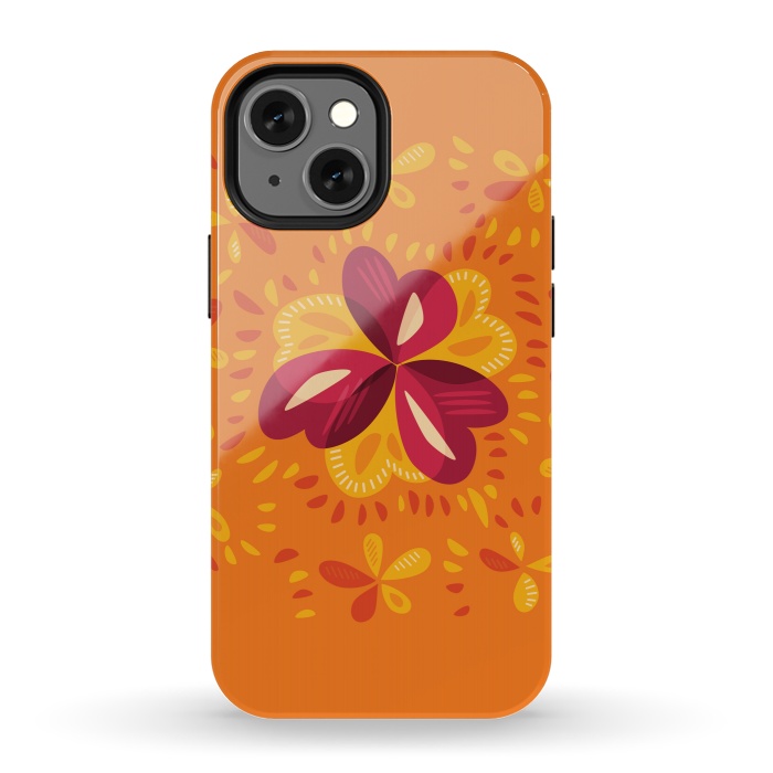 iPhone 13 mini StrongFit Abstract Clovers In Pink Yellow And Orange by Boriana Giormova