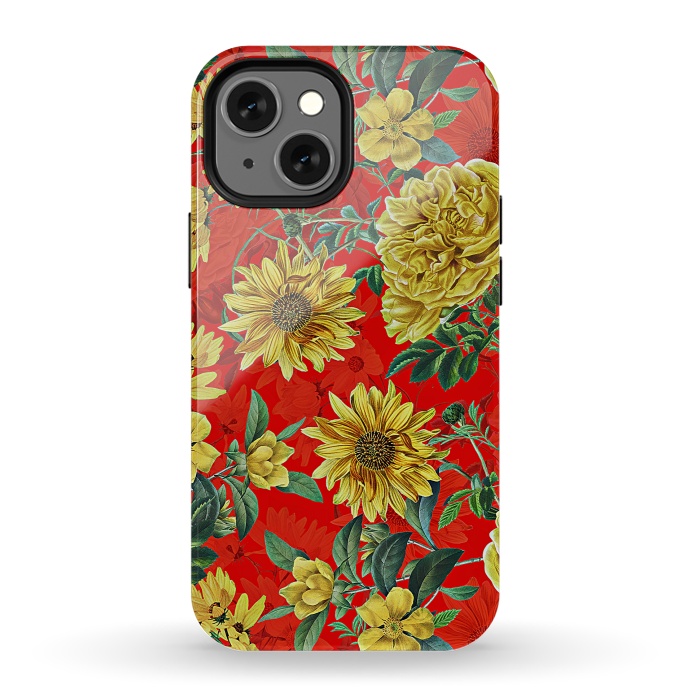 iPhone 13 mini StrongFit Sunflowers and Roses on Red by  Utart