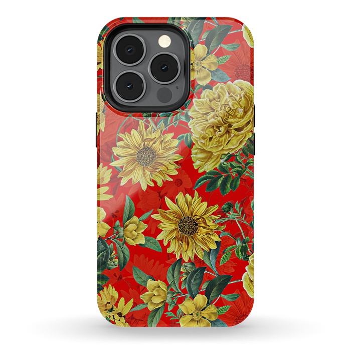 iPhone 13 pro StrongFit Sunflowers and Roses on Red by  Utart