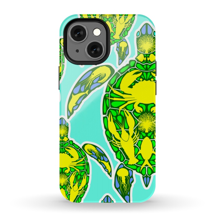 iPhone 13 mini StrongFit Sea Turtle Reef Marine Life Abstract Symbol Tattoo Style  by BluedarkArt
