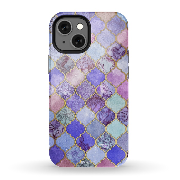 iPhone 13 mini StrongFit Royal Purple, Mauve & Indigo Decorative Moroccan Tile Pattern by Micklyn Le Feuvre