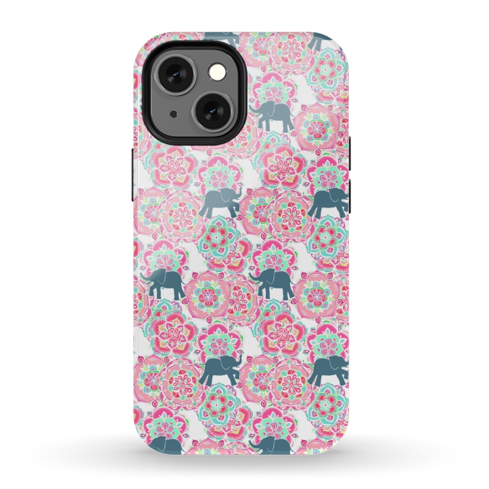 iPhone 13 mini StrongFit Tiny Elephants in Fields of Flowers by Micklyn Le Feuvre
