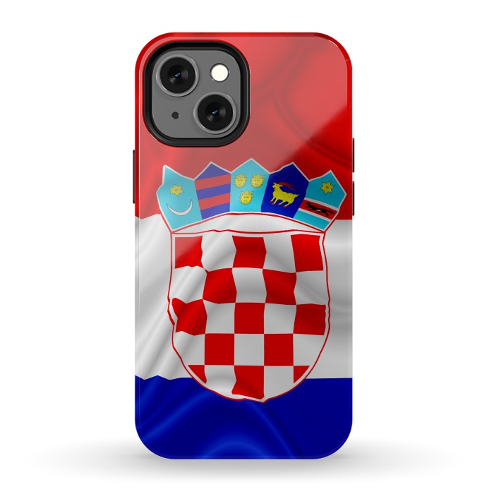 iPhone 13 mini StrongFit Croatia Flag Waving Digital Silk Satin Fabric  by BluedarkArt