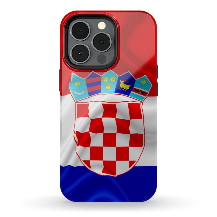iPhone 13 pro StrongFit Croatia Flag Waving Digital Silk Satin Fabric  by BluedarkArt