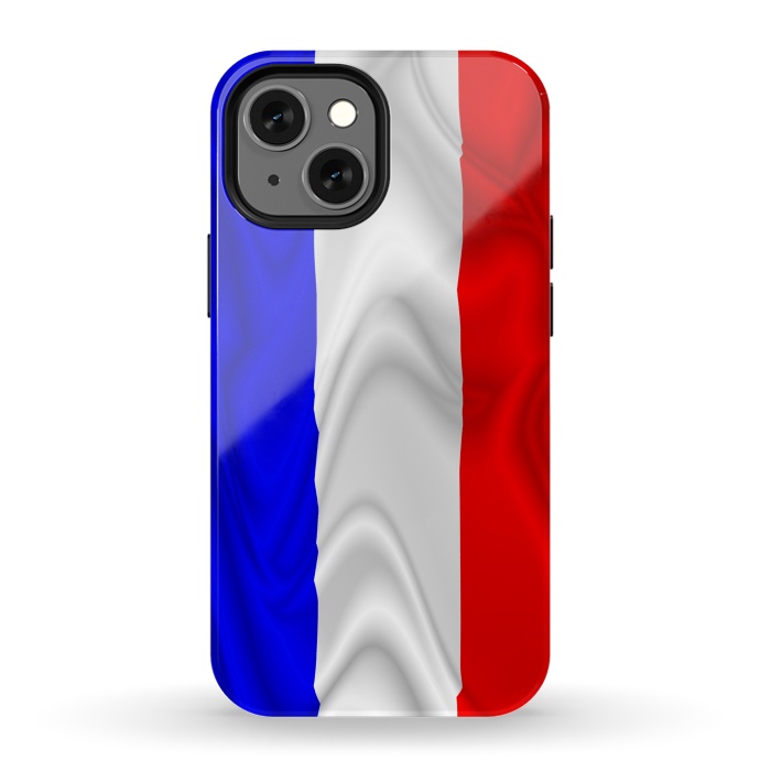 iPhone 13 mini StrongFit France Flag Waving Digital Silk Satin Fabric  by BluedarkArt