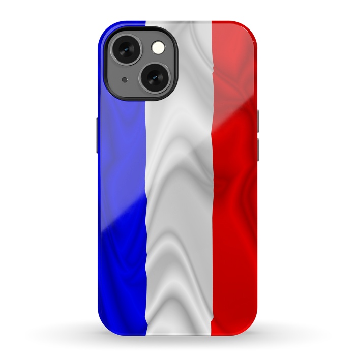 iPhone 13 StrongFit France Flag Waving Digital Silk Satin Fabric  by BluedarkArt