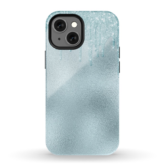 iPhone 13 mini StrongFit Ice Blue Glitter Droplets on Metal Foil by  Utart
