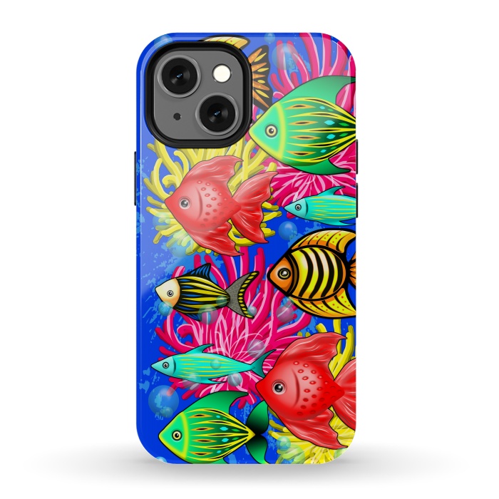 iPhone 13 mini StrongFit Fish Cute Colorful Doodles  by BluedarkArt