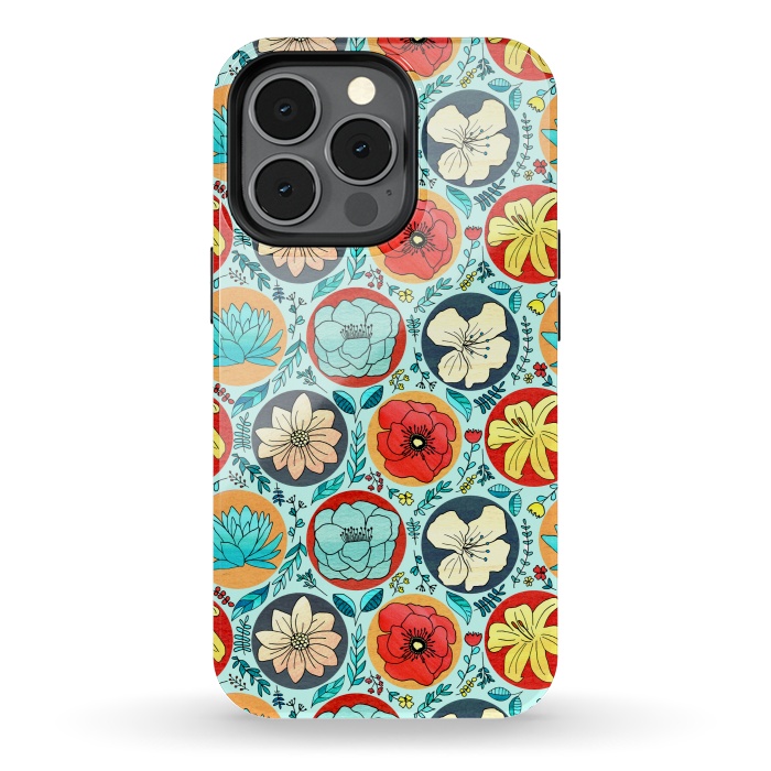 iPhone 13 pro StrongFit Polka Dot Floral On Navy  by Tigatiga