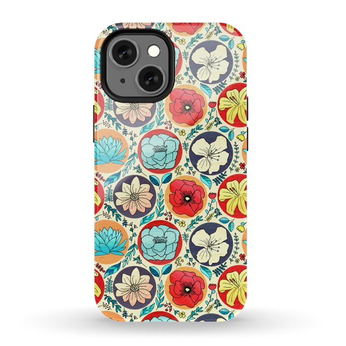 iPhone 13 mini StrongFit Polka Dot Floral On Cream by Tigatiga