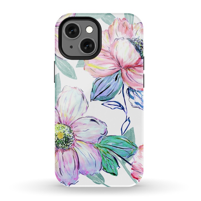 iPhone 13 mini StrongFit Romantic watercolor flowers hand paint design by InovArts