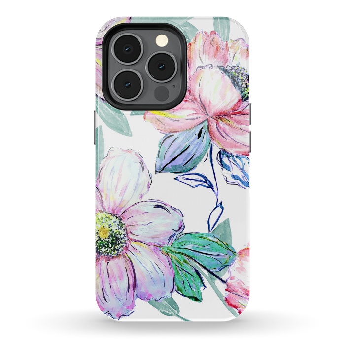 iPhone 13 pro StrongFit Romantic watercolor flowers hand paint design by InovArts