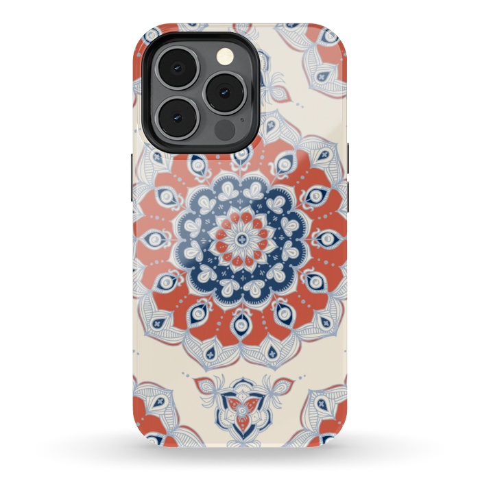 iPhone 13 pro StrongFit Red, Blue and Cream Floral Mandala by Micklyn Le Feuvre