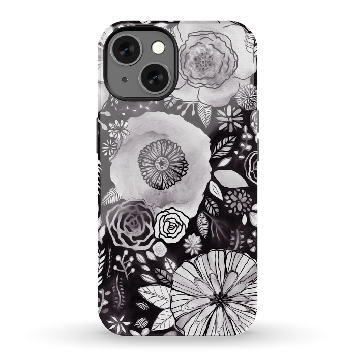 iPhone 13 StrongFit Black & White Floral Mix  by Tigatiga