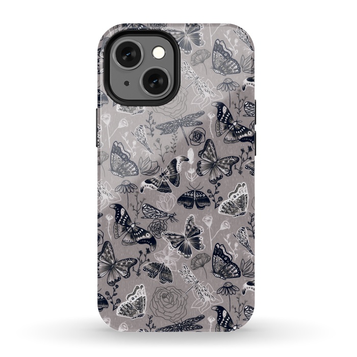 iPhone 13 mini StrongFit Grey Butterflies, Dragonflies and Moths  by Tigatiga