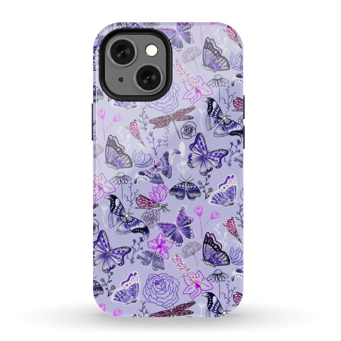 iPhone 13 mini StrongFit Butterflies, Dragonflies and Moths on Purple by Tigatiga