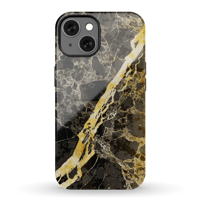 iPhone 13 StrongFit Black marble with diagonal golden cracks by Oana 