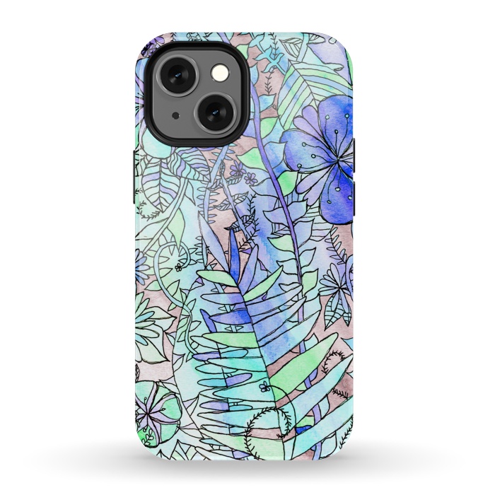 iPhone 13 mini StrongFit Blue, Mint & Grey Floral  by Tigatiga