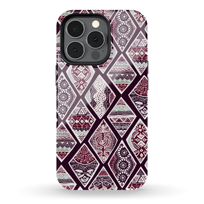 iPhone 13 pro StrongFit Tribal Diamonds On Red, White & Sage  by Tigatiga