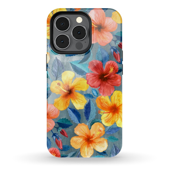 iPhone 13 pro StrongFit Bright Summer Hibiscus Blooms in Watercolor by Micklyn Le Feuvre