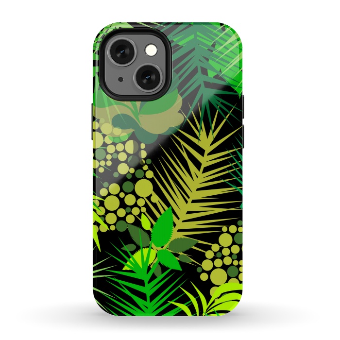 iPhone 13 mini StrongFit green tropical pattern by MALLIKA