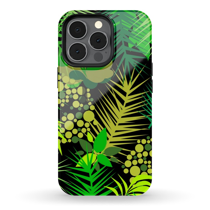iPhone 13 pro StrongFit green tropical pattern by MALLIKA