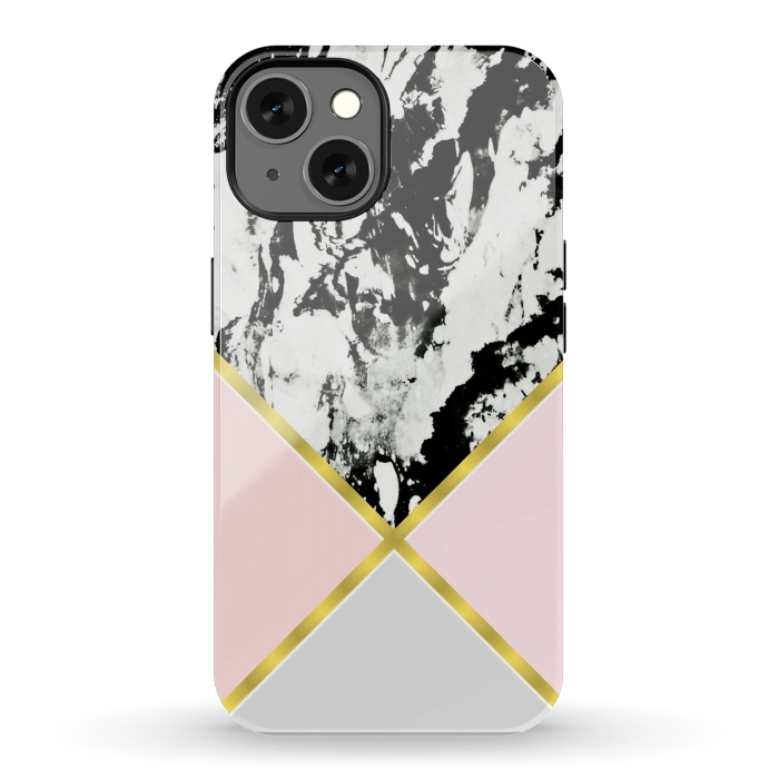 iPhone 13 StrongFit Pink geometric and black marble by Jms