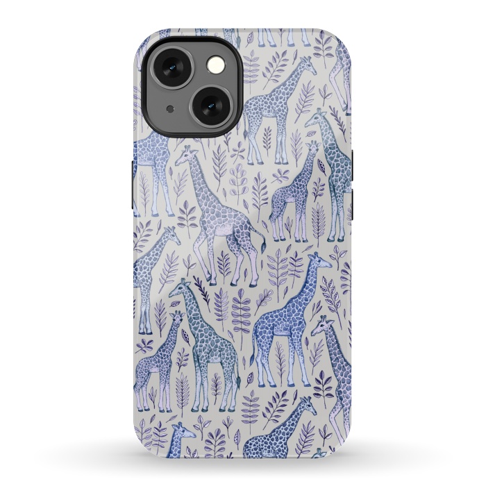 iPhone 13 StrongFit Little Giraffes in Blue, Purple and Grey by Micklyn Le Feuvre